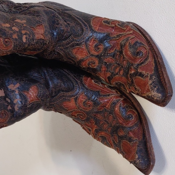 CORAL Leather cowboy boots Leather Cowboy Dancing rodeo boots pointy toe - Picture 8 of 12